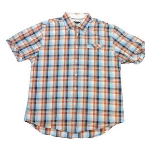 J. Campbell Los Angeles Button Up Shirt Pocket Mens XL Orange Blue Plaid